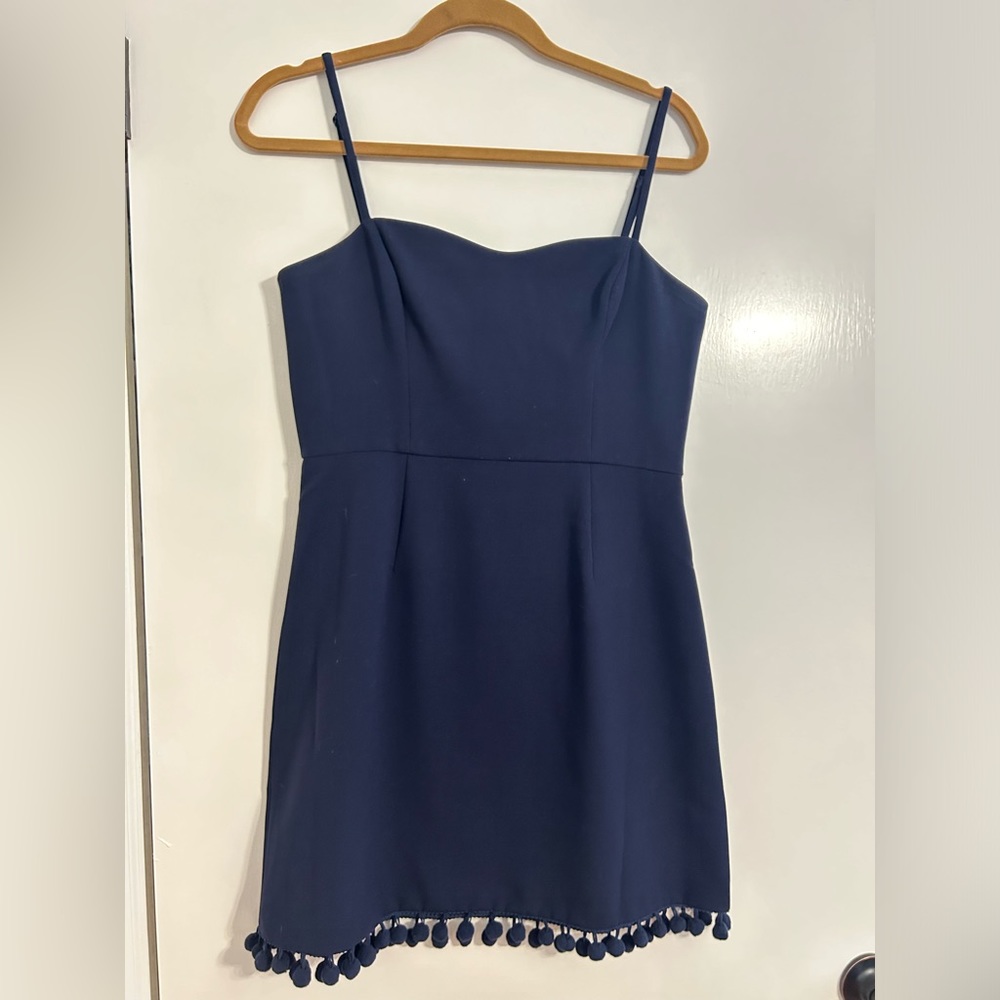 French Connection Pom Pom-Trim Mini Dress, Navy